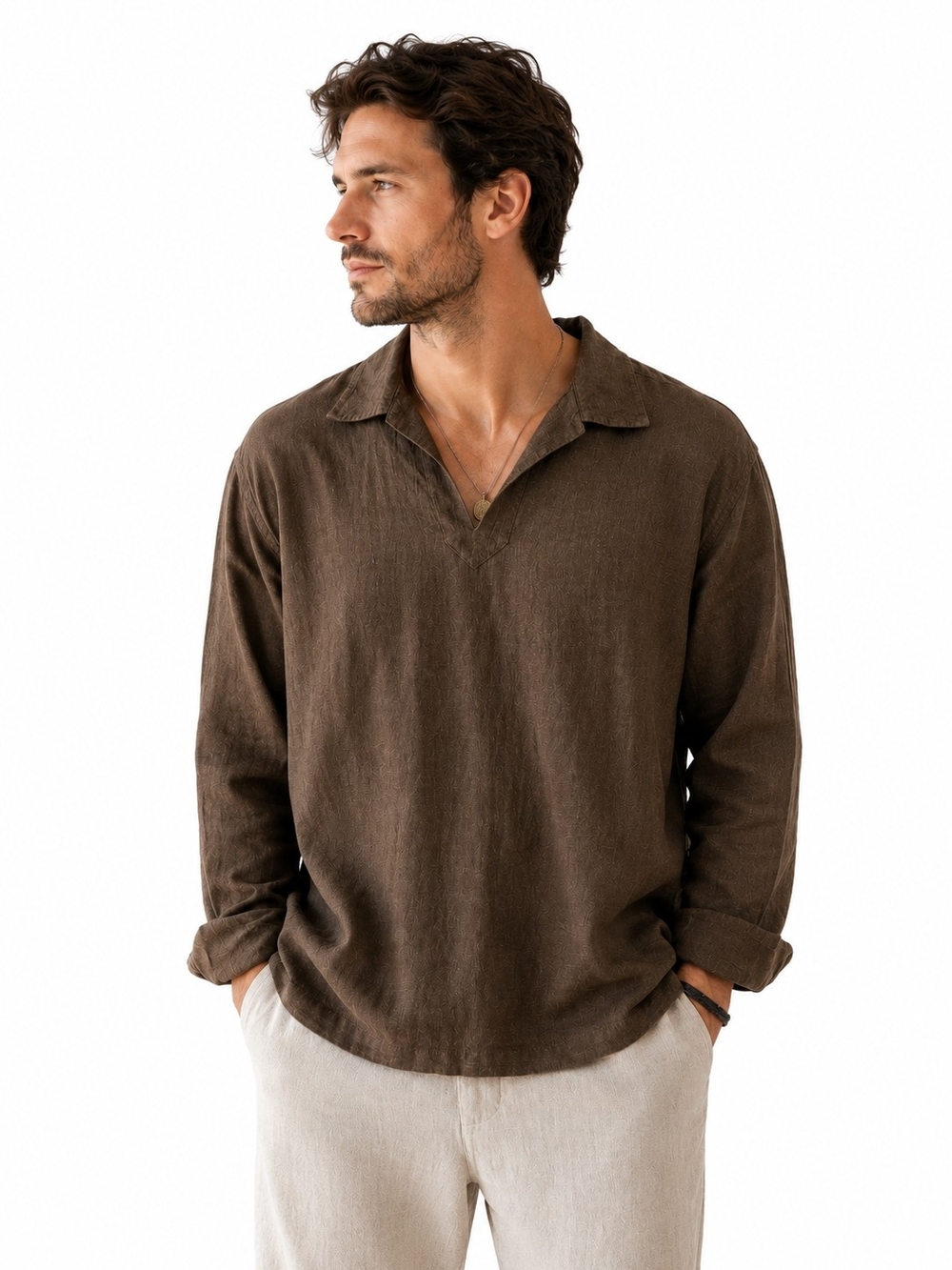 Claiborne 100% Linen Brown Pullover Shirt XL Coastal Resort Casual